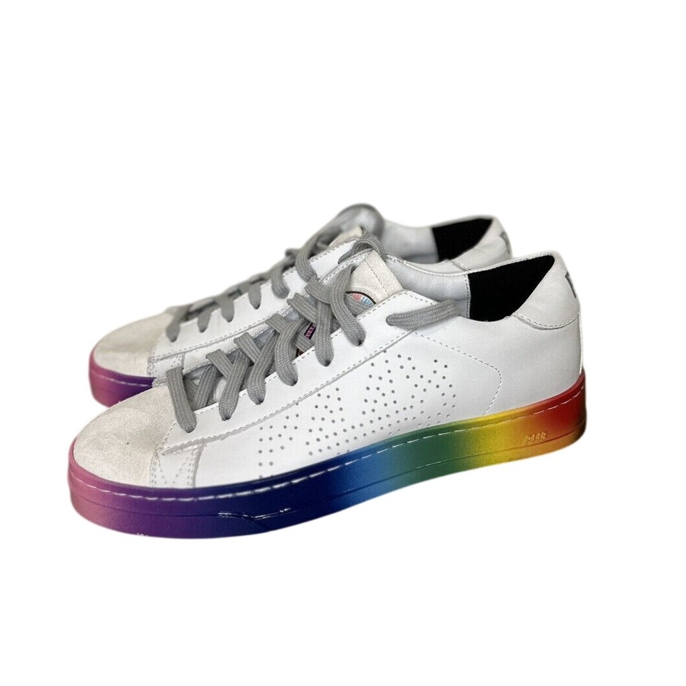P448 John Sneaker Mens 42 White Rainbow Sole Leather Suede Low Top